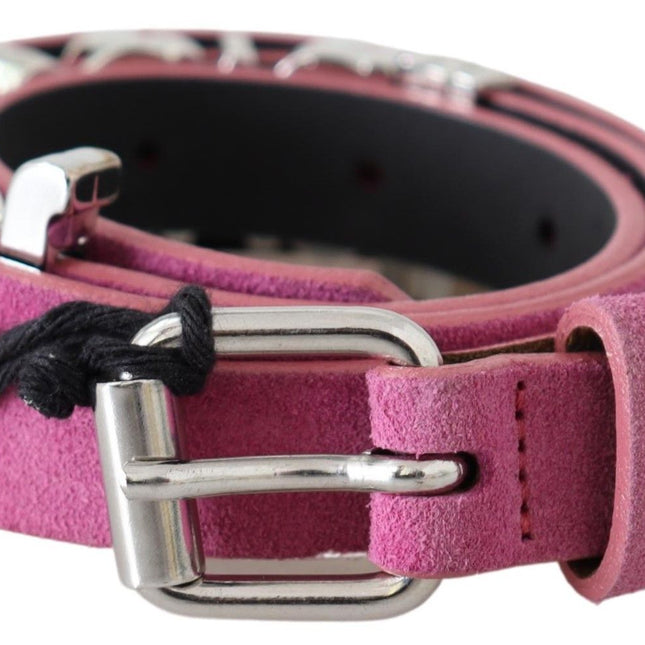 Just Cavalli Pink Silver Chrome Metal Buckle Waist Belt