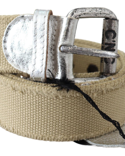 Costume National Beige Cotton Rustic Logo Buckle Belt