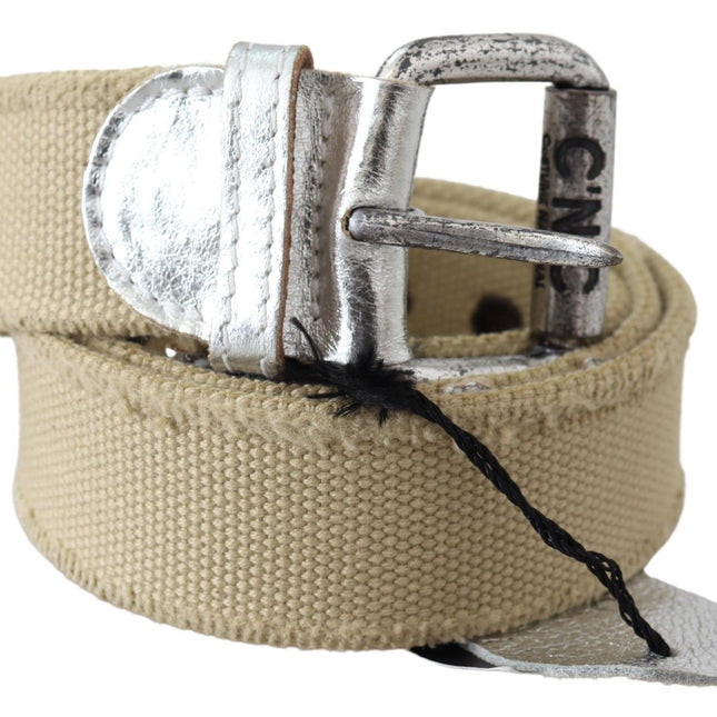 Costume National Beige Cotton Rustic Logo Buckle Belt