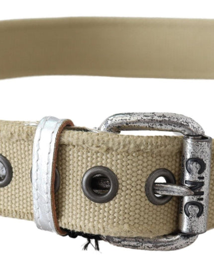 Costume National Beige Cotton Rustic Logo Buckle Belt