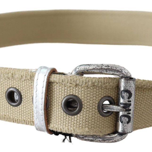 Costume National Beige Cotton Rustic Logo Buckle Belt