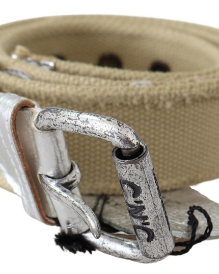 Costume National Beige Cotton Rustic Logo Buckle Belt