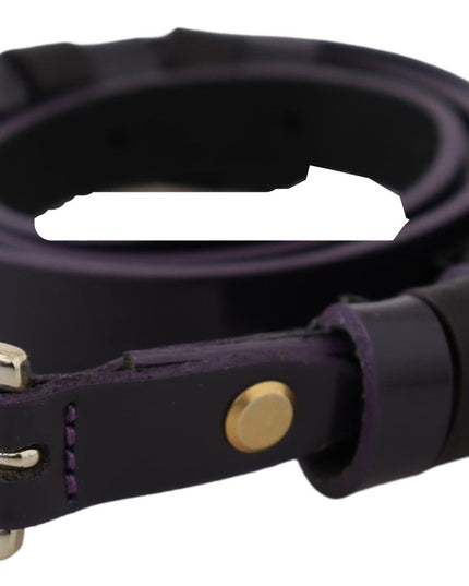 GF Ferre Black Leather Thin Gold Metal Chrome Buckle Belt