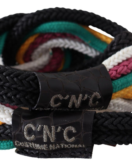 Costume National Multicolor Rope Leather Rustic Hook Buckle Belt