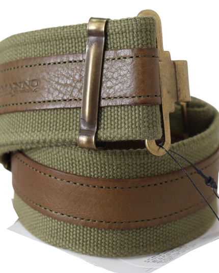Ermanno Scervino Green Leather Rustic Bronze Buckle Army Belt