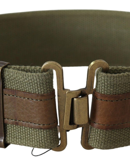 Ermanno Scervino Green Leather Rustic Bronze Buckle Army Belt