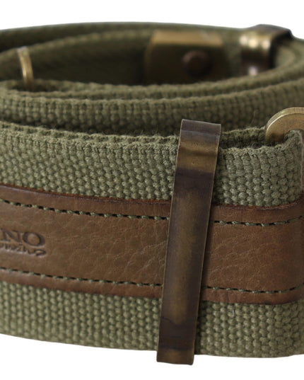 Ermanno Scervino Green Leather Rustic Bronze Buckle Army Belt