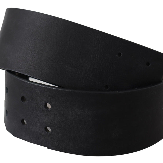 GF Ferre Black Genuine Leather Wide Logo Waist Belt