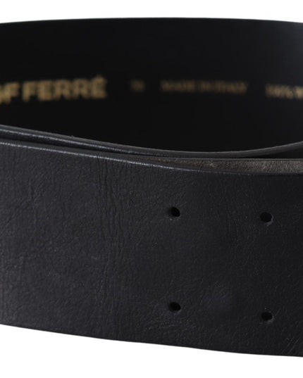 GF Ferre Black Genuine Leather Wide Logo Waist Belt