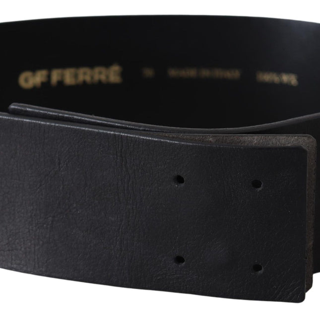 GF Ferre Black Genuine Leather Wide Logo Waist Belt