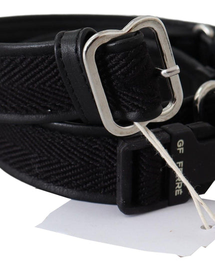 GF Ferre Black Leather Silver Chrome Metal Buckle Belt