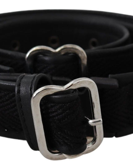 GF Ferre Black Leather Silver Chrome Metal Buckle Belt