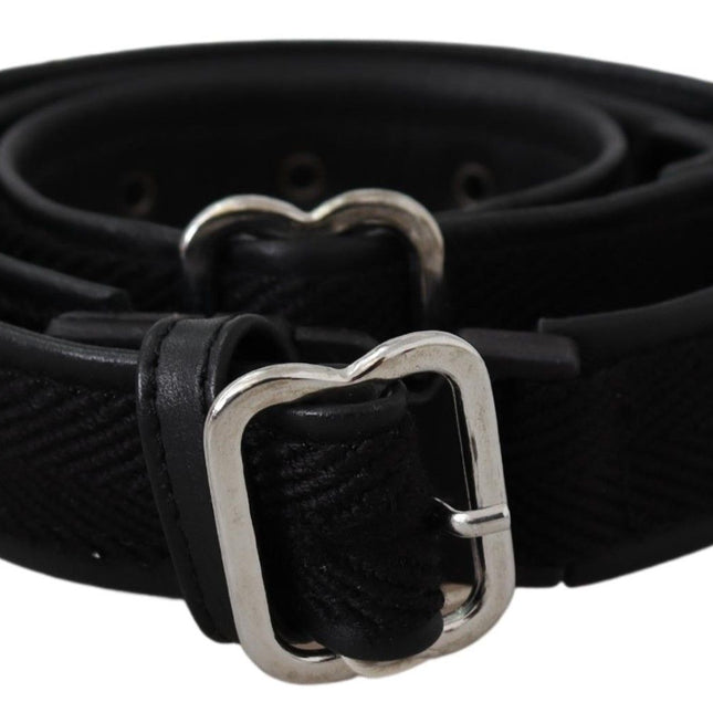 GF Ferre Black Leather Silver Chrome Metal Buckle Belt