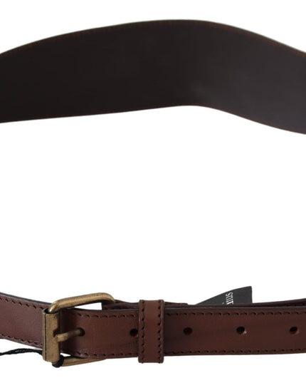 PLEIN SUD Brown Leather Gold Metal Buckle Belt