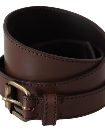 PLEIN SUD Brown Leather Gold Metal Buckle Belt