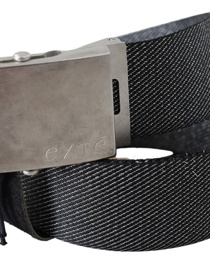 Exte Black Silver Metal Brushed Buckle Waist Belt