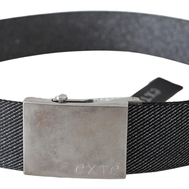 Exte Black Silver Metal Brushed Buckle Waist Belt
