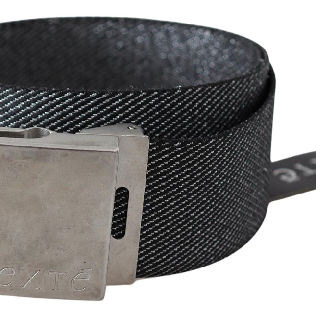 Exte Black Silver Metal Brushed Buckle Waist Belt