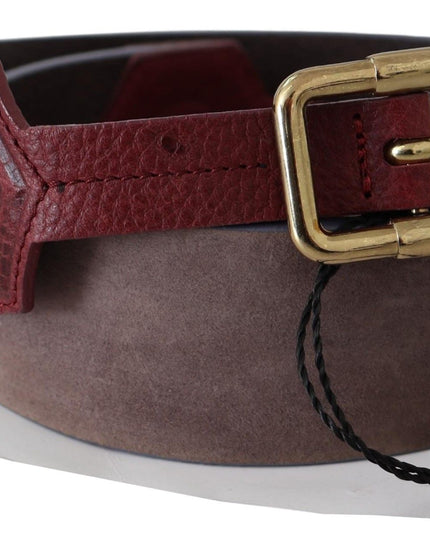 GF Ferre Brown Leather Wide Gold Chrome Logo Buckle Belt