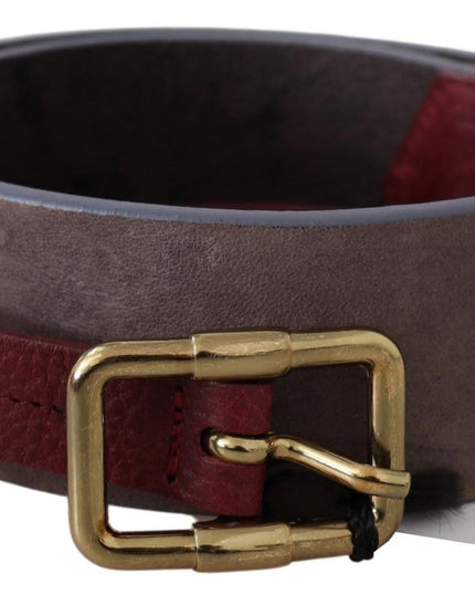 GF Ferre Brown Leather Wide Gold Chrome Logo Buckle Belt