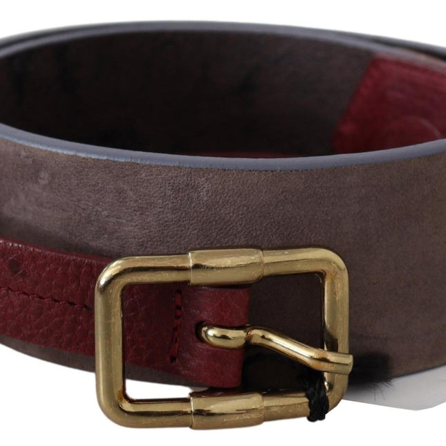 GF Ferre Brown Leather Wide Gold Chrome Logo Buckle Belt