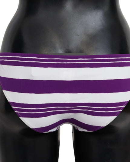 Dolce & Gabbana Purple White Stripes Beachwear Bikini Bottom