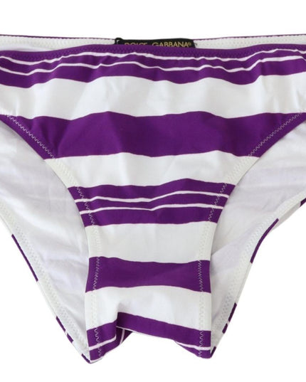 Dolce & Gabbana Purple White Stripes Beachwear Bikini Bottom