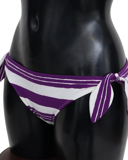 Dolce & Gabbana Purple White Stripes Beachwear Bikini Bottom