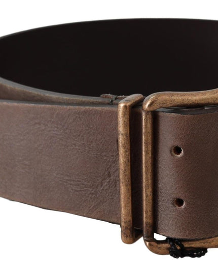 Ermanno Scervino Brown Leather Wide Bronze Buckle Waist Belt
