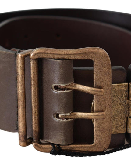 Ermanno Scervino Brown Leather Wide Bronze Buckle Waist Belt