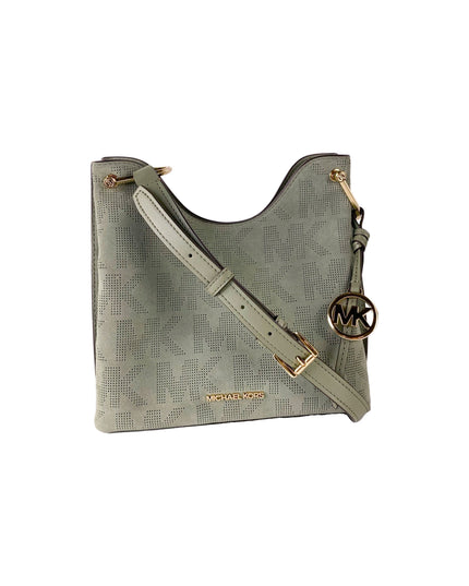 Michael Kors Joan Large Perforated Suede Leather Slouchy Messenger Handbag (Army Green)