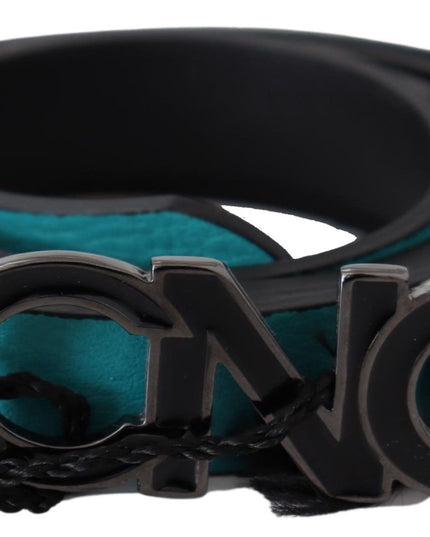 Costume National Blue Green Leather Logo Silver Buckle Belt