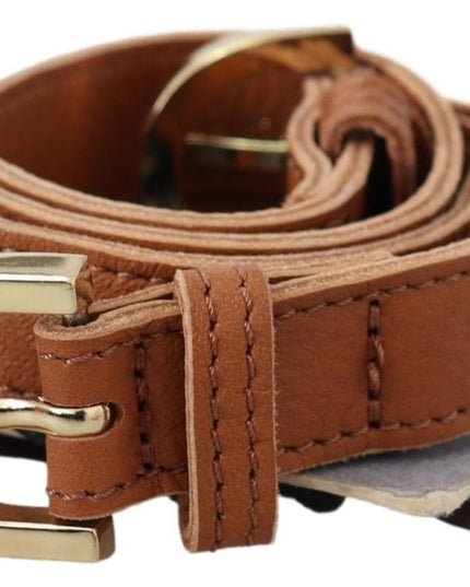 Scervino Street Light Brown Leather Gold Double Buckle Waist Belt
