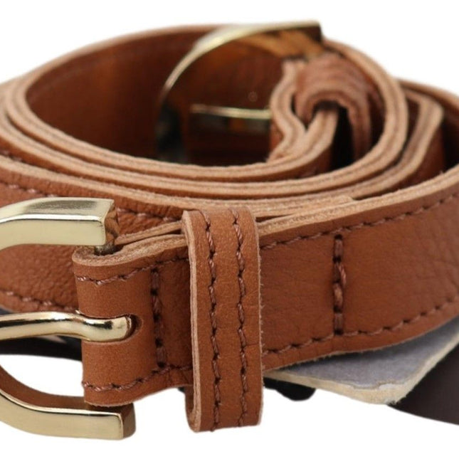 Scervino Street Light Brown Leather Gold Double Buckle Waist Belt