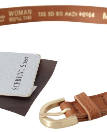 Scervino Street Light Brown Leather Gold Double Buckle Waist Belt