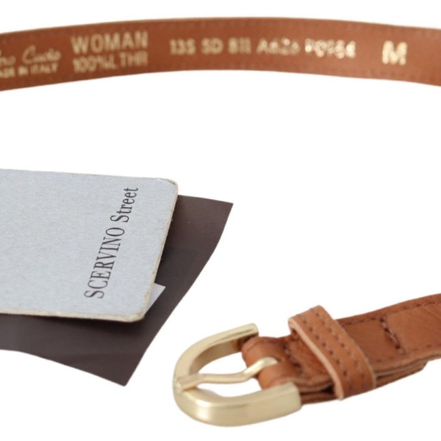 Scervino Street Light Brown Leather Gold Double Buckle Waist Belt