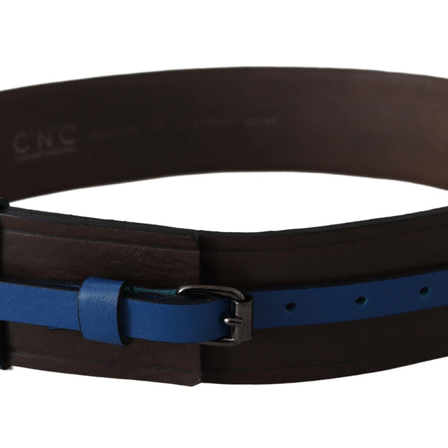 Costume National Brown Thin Blue Line Leather Buckle Belt