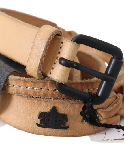 Scervino Street Light Brown Slim Leather Black Logo Buckle Belt Belt