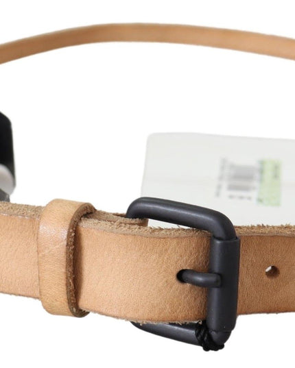 Scervino Street Light Brown Slim Leather Black Logo Buckle Belt Belt