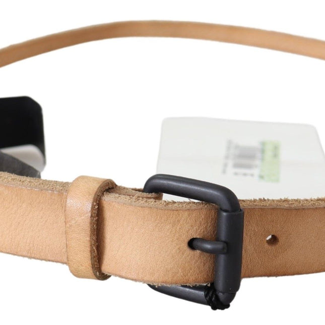 Scervino Street Light Brown Slim Leather Black Logo Buckle Belt Belt
