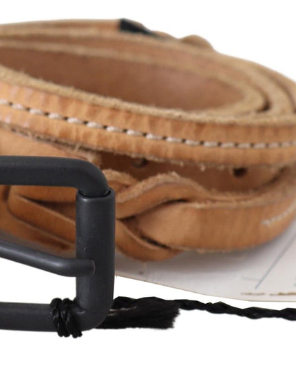 Scervino Street Light Brown Slim Leather Black Logo Buckle Belt Belt