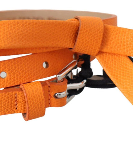 Scervino Street Orange Tangerine Leather Slim Silver Metal Buckle Belt
