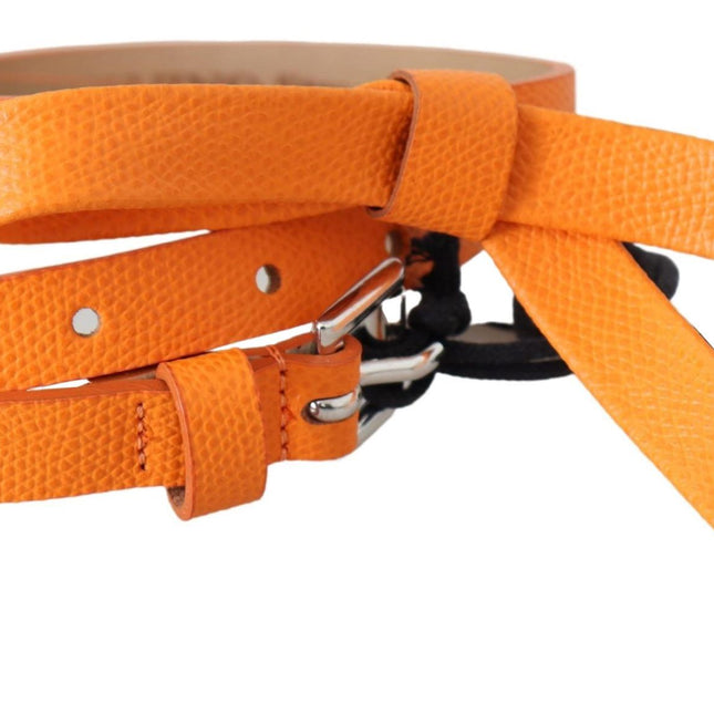 Scervino Street Orange Tangerine Leather Slim Silver Metal Buckle Belt