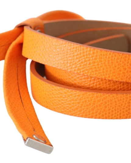 Scervino Street Orange Tangerine Leather Slim Silver Metal Buckle Belt