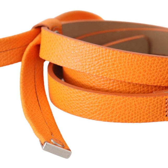 Scervino Street Orange Tangerine Leather Slim Silver Metal Buckle Belt