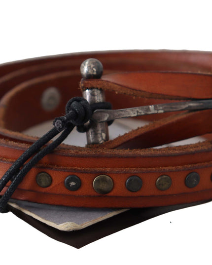 Scervino Street Brown Genuine Leather Rustic Silver Buckle Belt