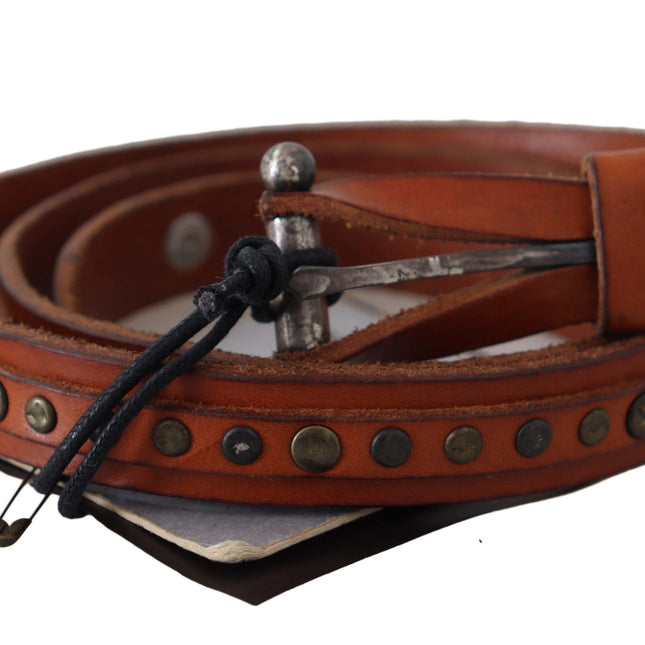 Scervino Street Brown Genuine Leather Rustic Silver Buckle Belt