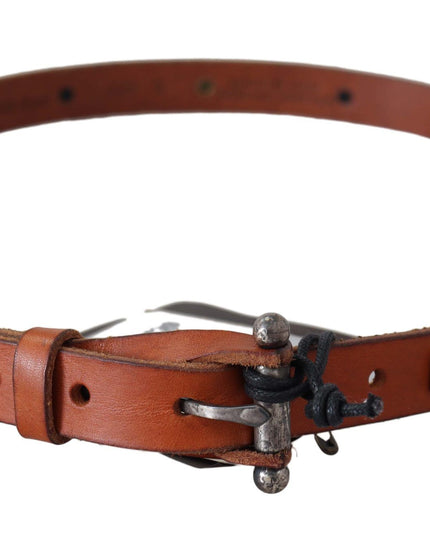 Scervino Street Brown Genuine Leather Rustic Silver Buckle Belt