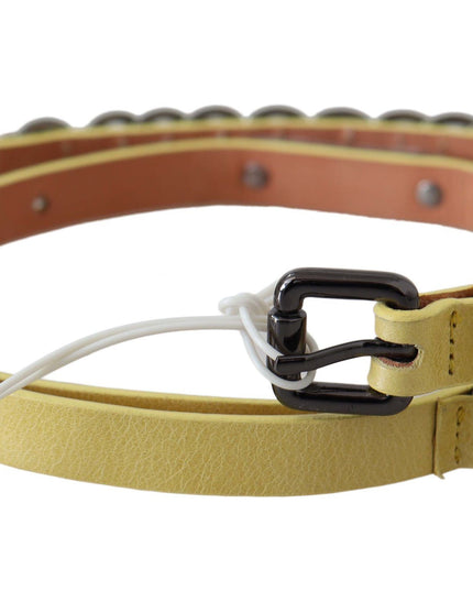 John Galliano Yellow Leather Luxury Slim Buckle Fancy Belt