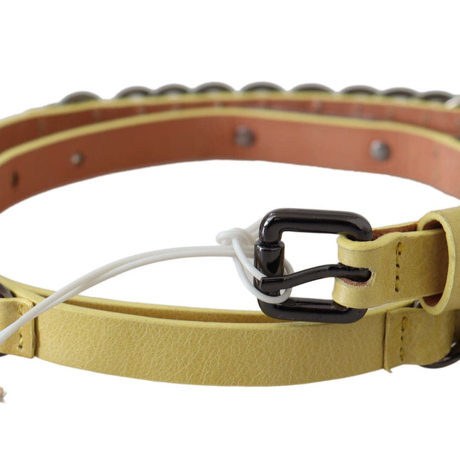 John Galliano Yellow Leather Luxury Slim Buckle Fancy Belt